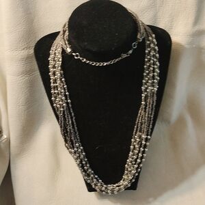 Seed beaded 8 strand necklace with silver accent beads 36" long Western